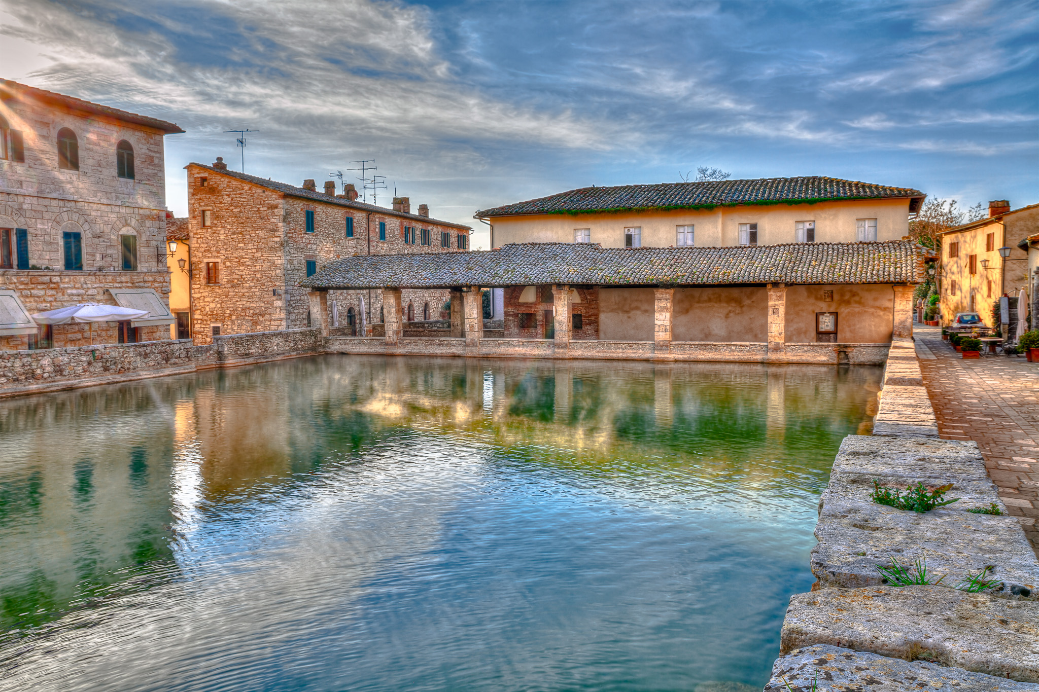 Bagno Vignoni, Siena, Tuscany, Italy: ancient thermal baths in t