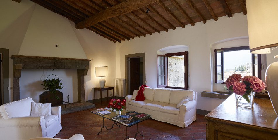 33 Castellare living room fireplace
