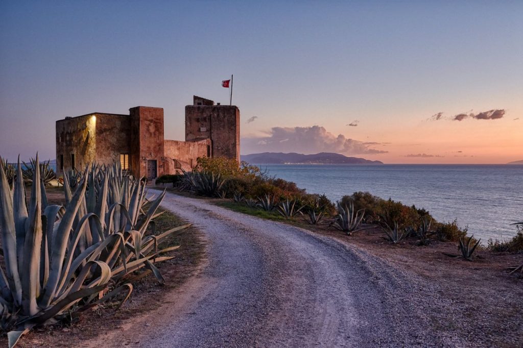 Torre di Talamonaccio street panoramic view with sunset