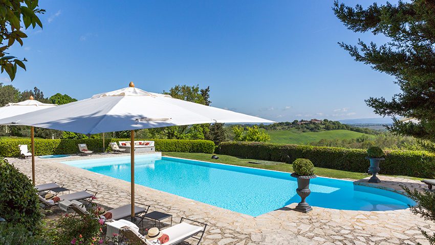 Villa Collalto view of the pool overlooking the countryside