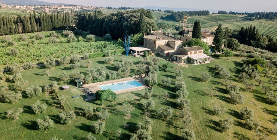 luxury chianti villa with AC aerial view